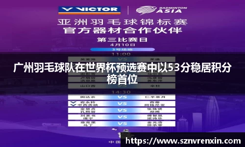 广州羽毛球队在世界杯预选赛中以53分稳居积分榜首位